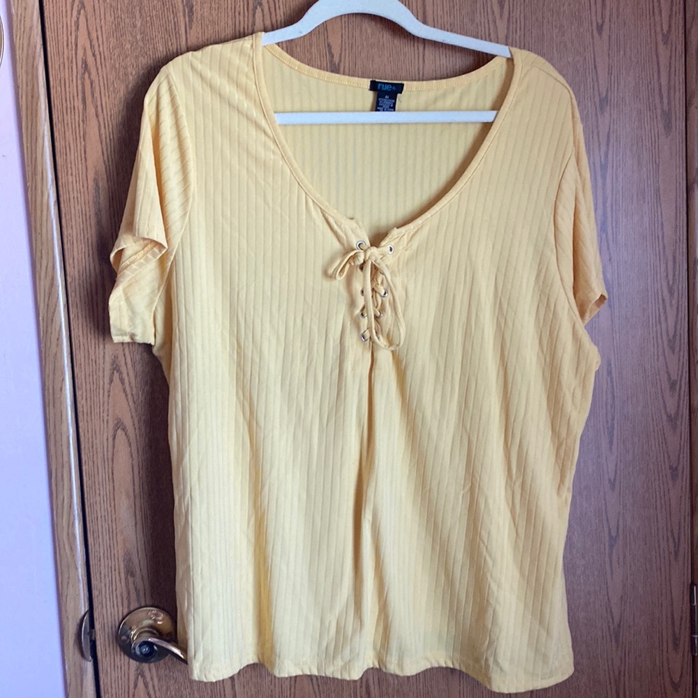 Yellow Top with Lace Up Neckline